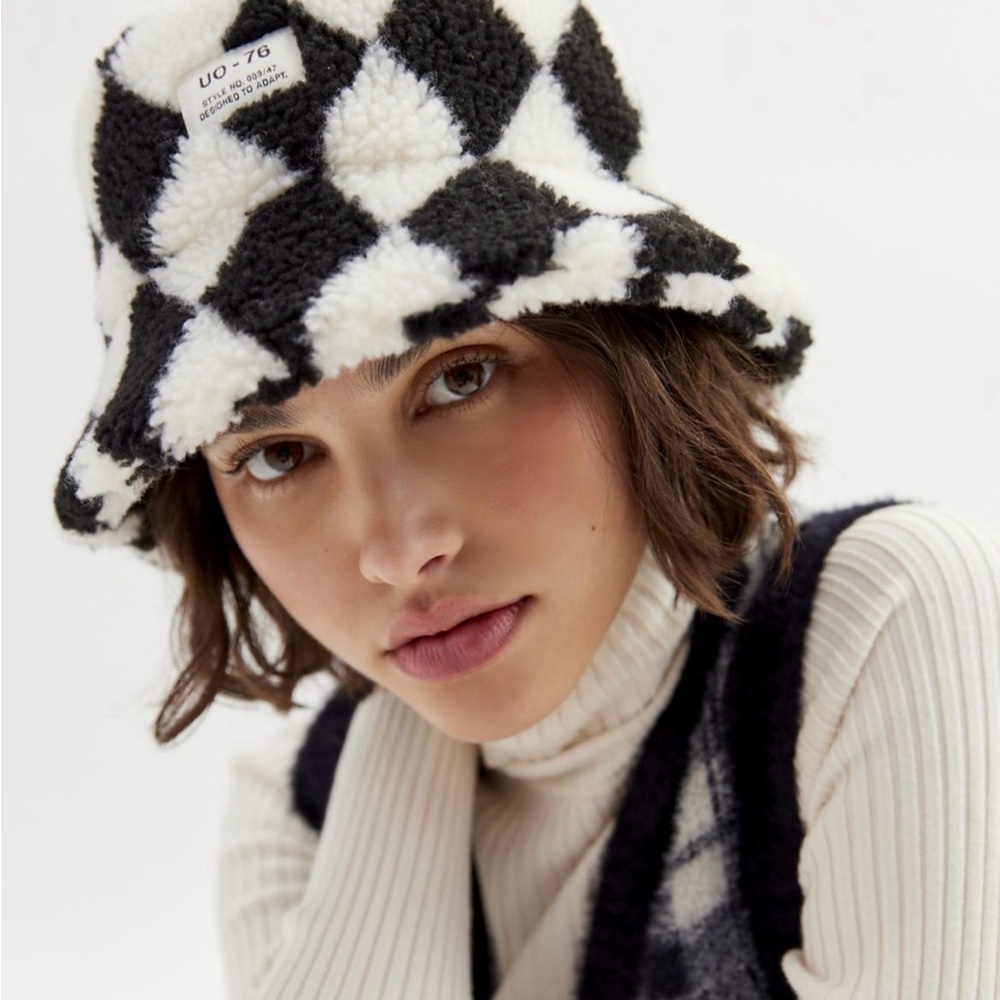 Urban Outfitters Black and White Plush Bucket Hat